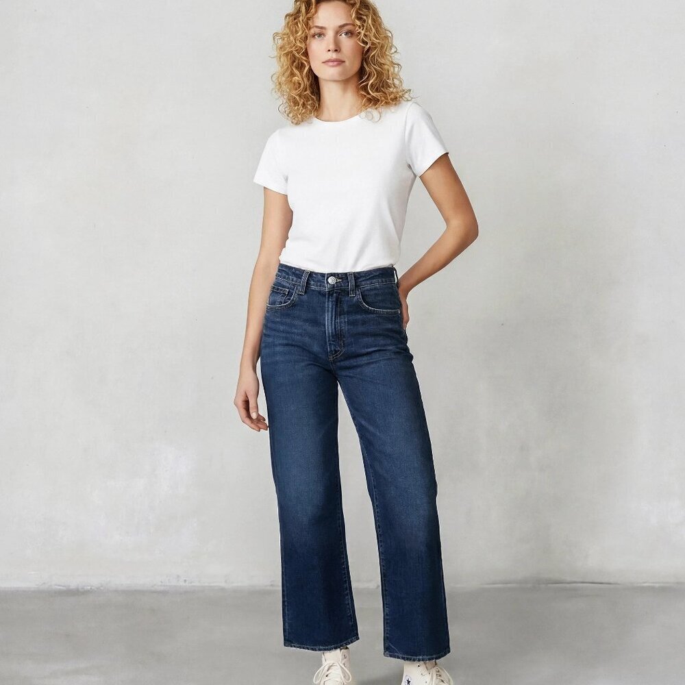 Edwin Marli wide leg jeans denim ankle Bengal medium blue wash high rise new 25